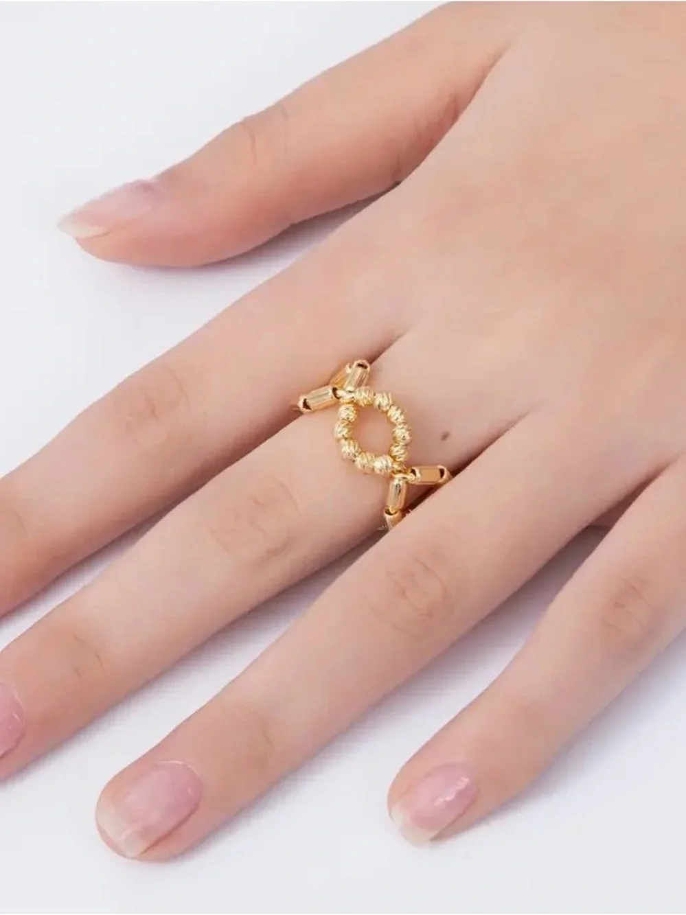 18K Gold Filled Open Textured
Geometric Hexagon Ring - Picture 2 of 4